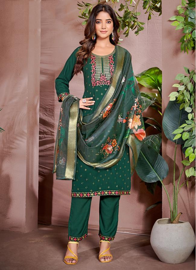 Rayon Green Traditional Wear Embroidery Work Readymade Kurti Set